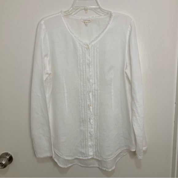 Linen Tunic, White, Long Sleeve, Button up and Cruise Ready by Eileen Fisher - Picture 2 of 11